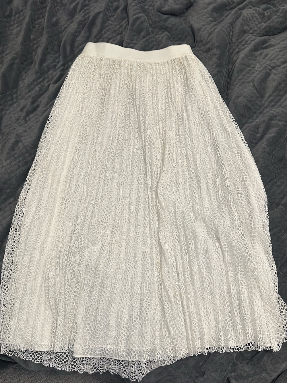 Little Moon White Lace Midi Skirt - Pleated Overlay